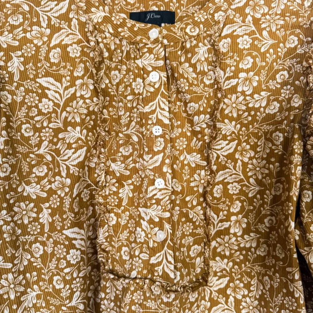J. Crew Mustard Floral Puff Sleeve Cotton Blouse Boho Ruffle Top S